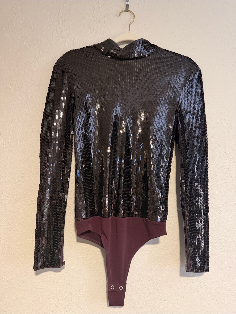 Sequin Long Sleeve Bodysuit in Plum